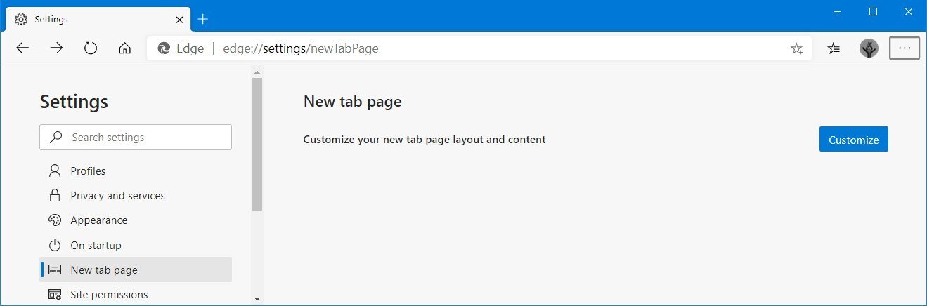 Microsoft Edge Chromium new tab settings