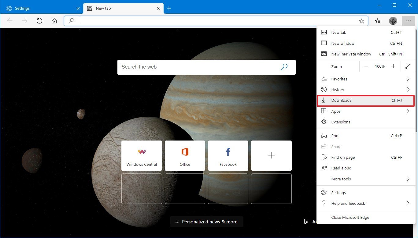 Microsoft Edge downloads view option