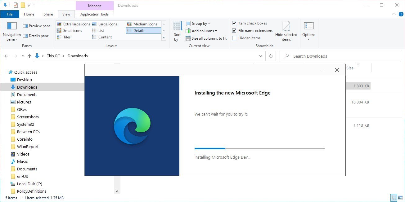 Microsoft Edge Chromium installing