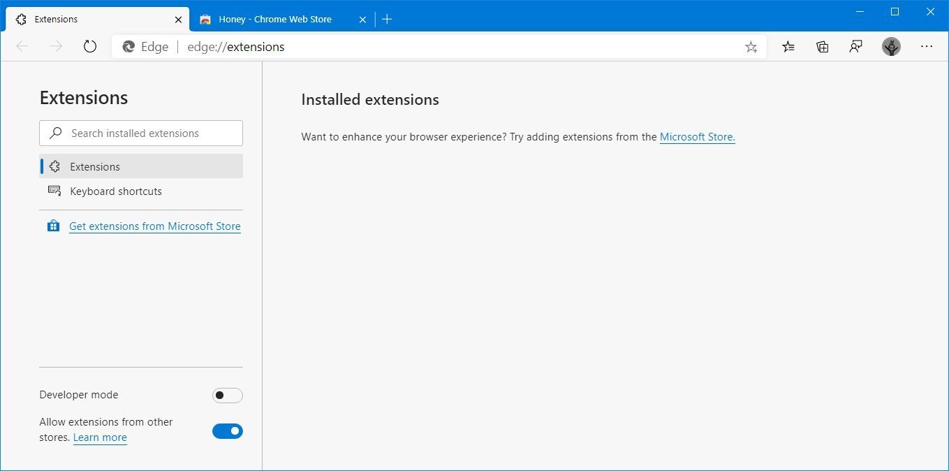 Paramètres de l'extension Microsoft Edge Chromium