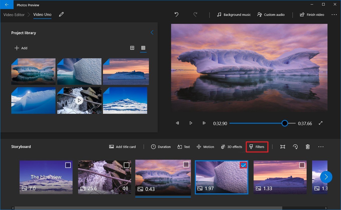 Photos video editor filters option