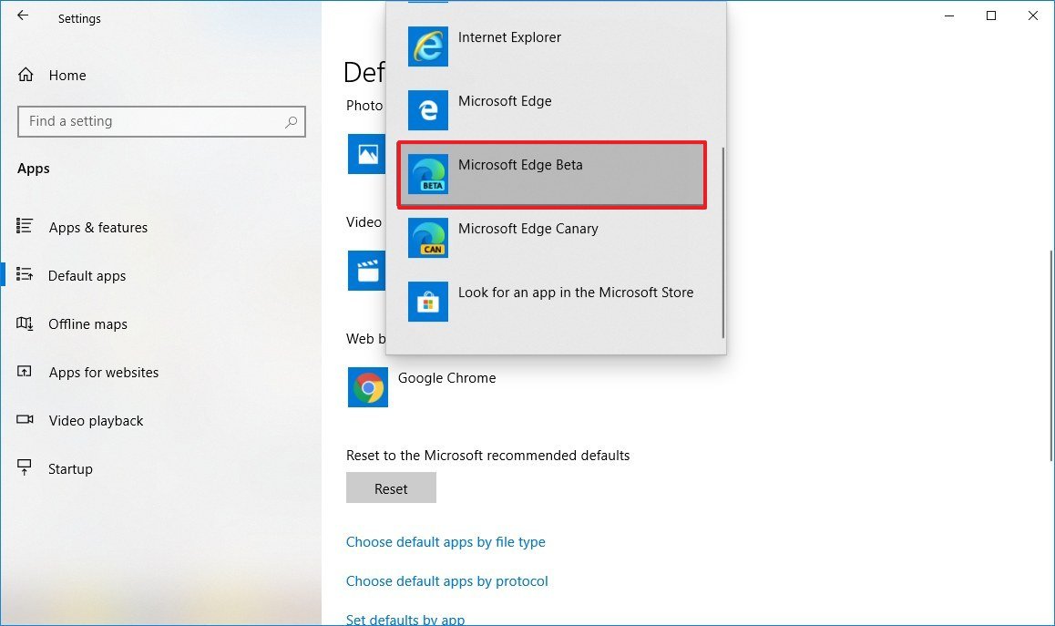 Setting Microsoft Edge as default browser on Windows 10