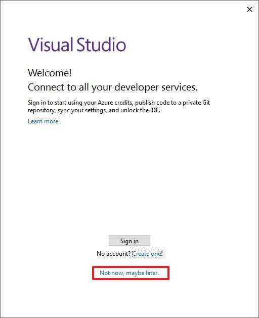 Visual Studio sign in option 