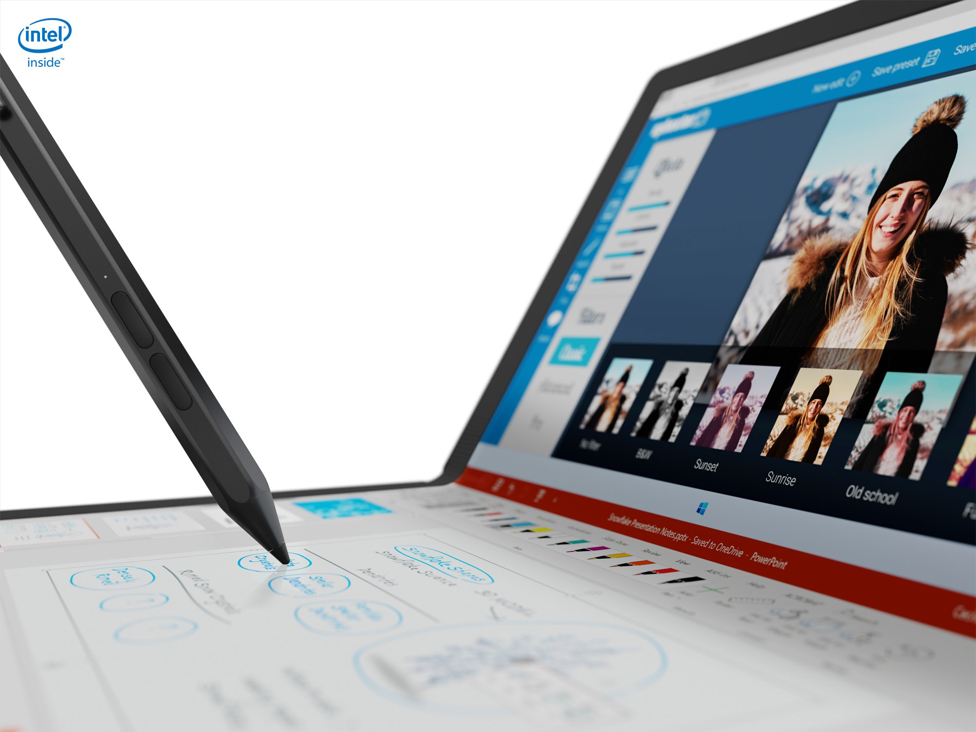 ThinkPad X1 Fold stylus on folded screen