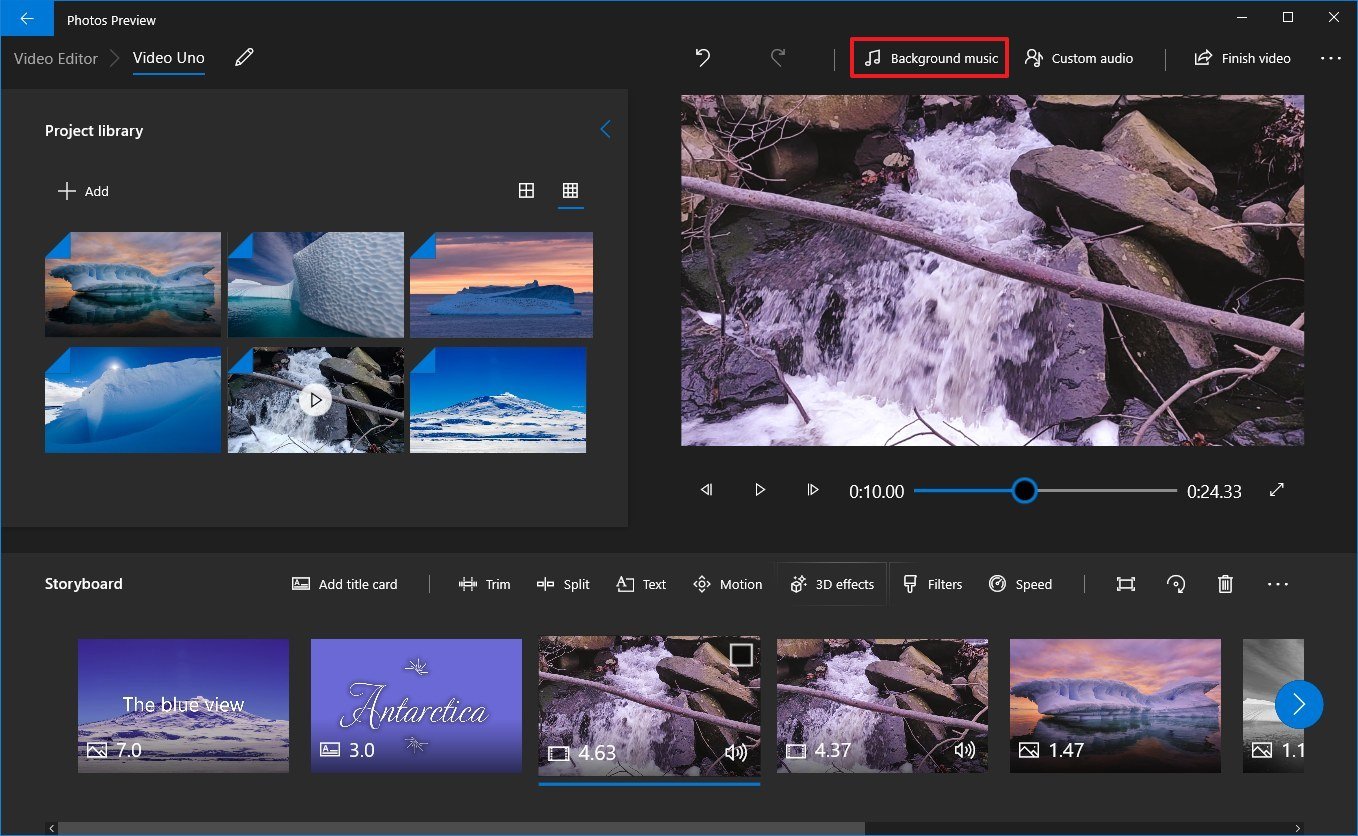 Photos video editor background music option