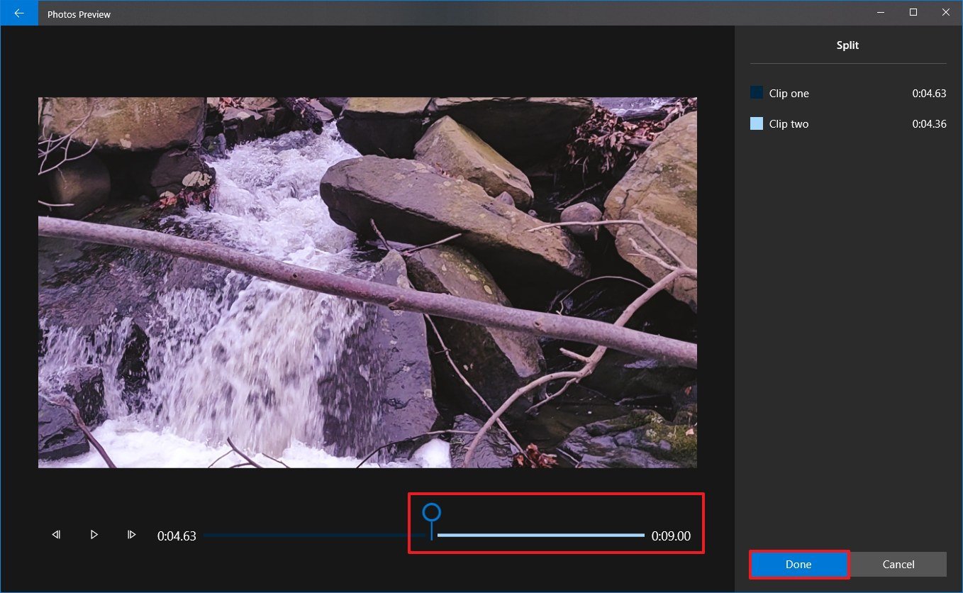 Photos video editor split settings