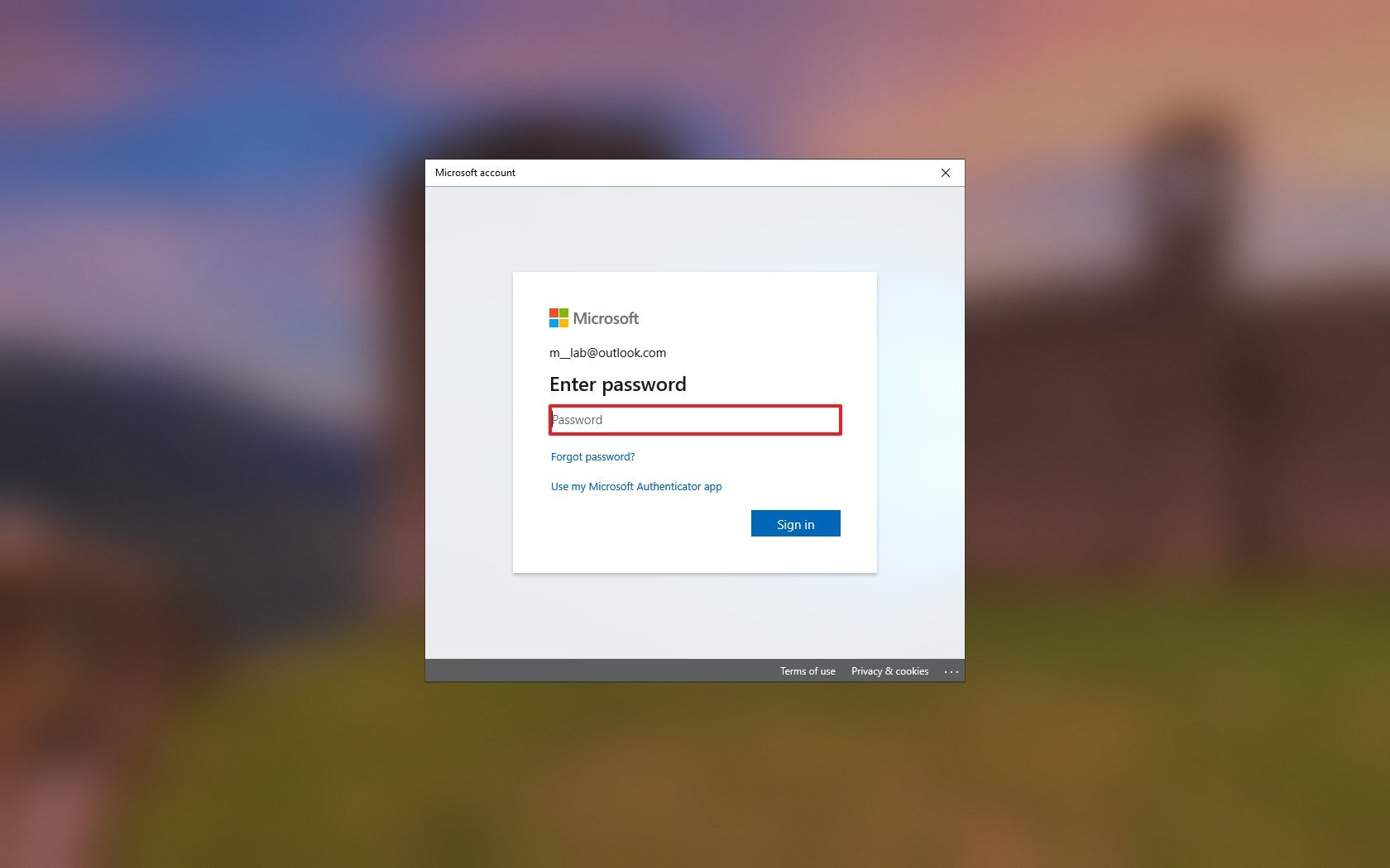 Windows 10 sign-in screen confirm account password