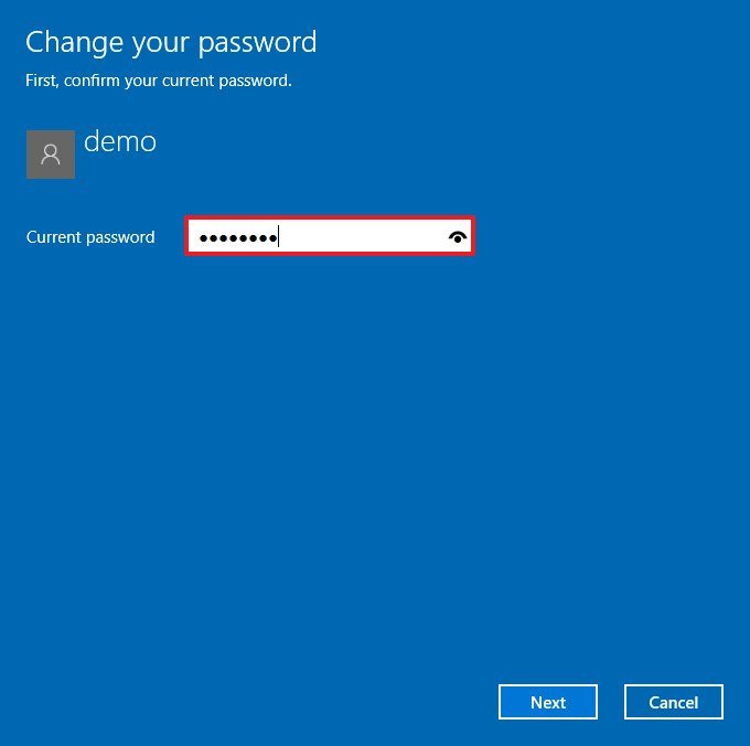 Confirm local account password step