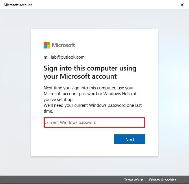 Confirm Current Windows 10 Password