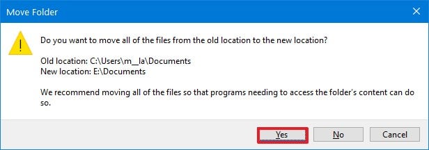Windows 10 confirm user folder relocation