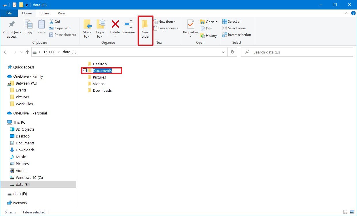 Windows 10 create new folder