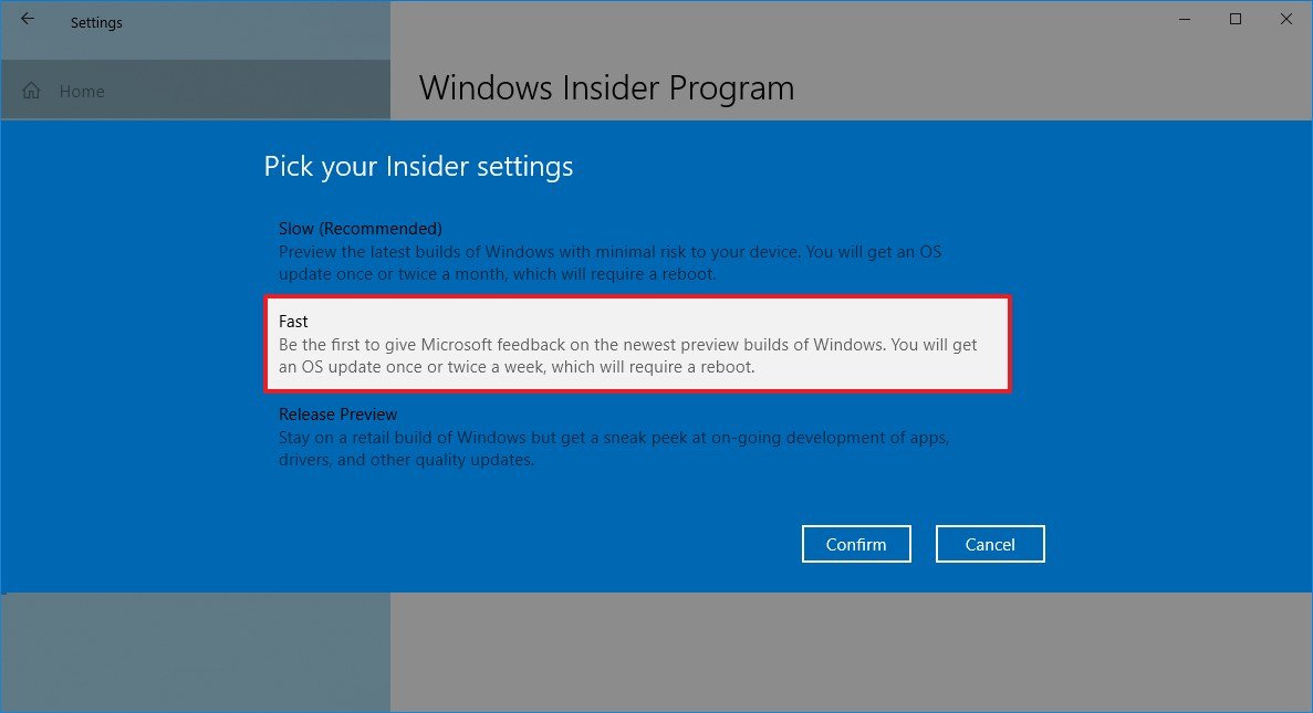 Windows 10 enroll in Fast ring