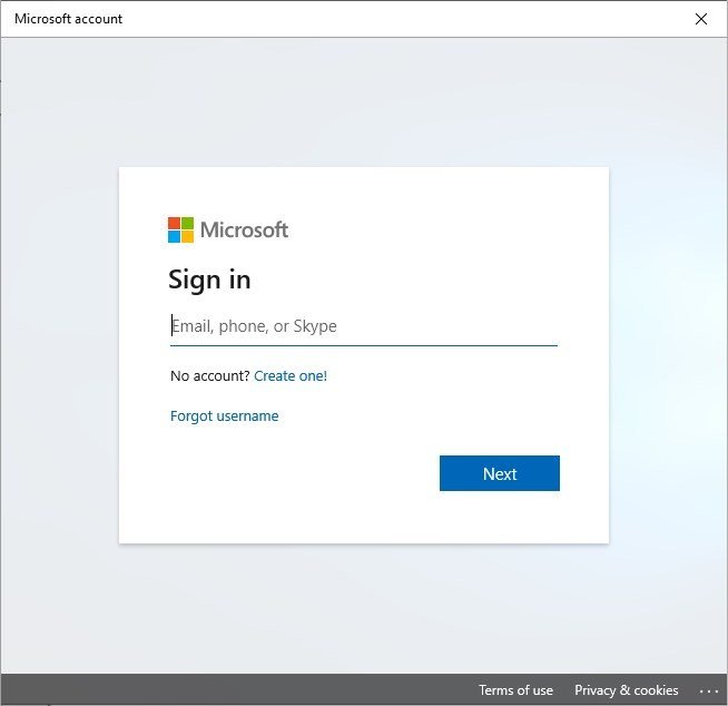 Microsoft Account Sign in on Windows 10