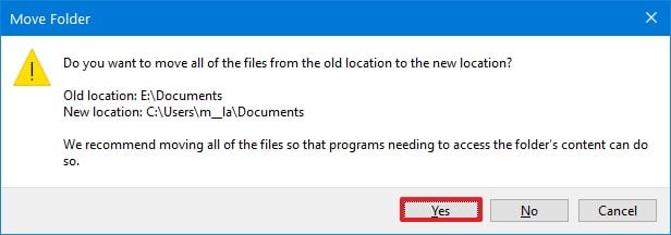 Windows 10 relocate user folder default location option