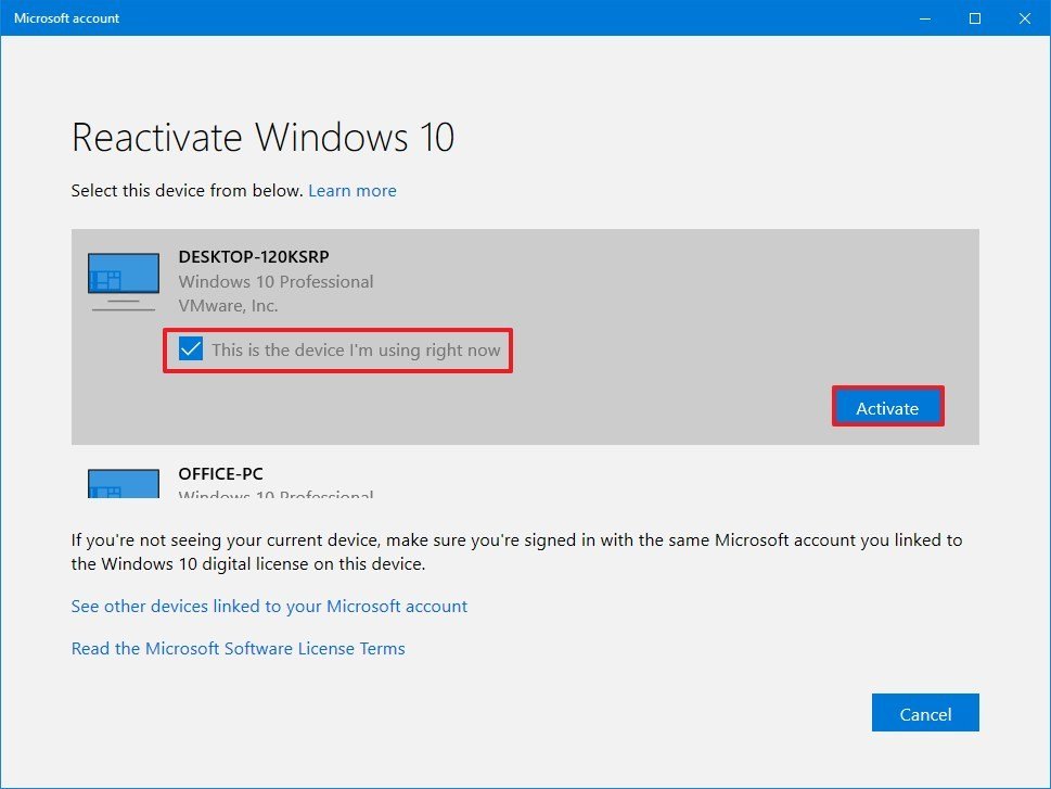 Windows 10 reactivate opton