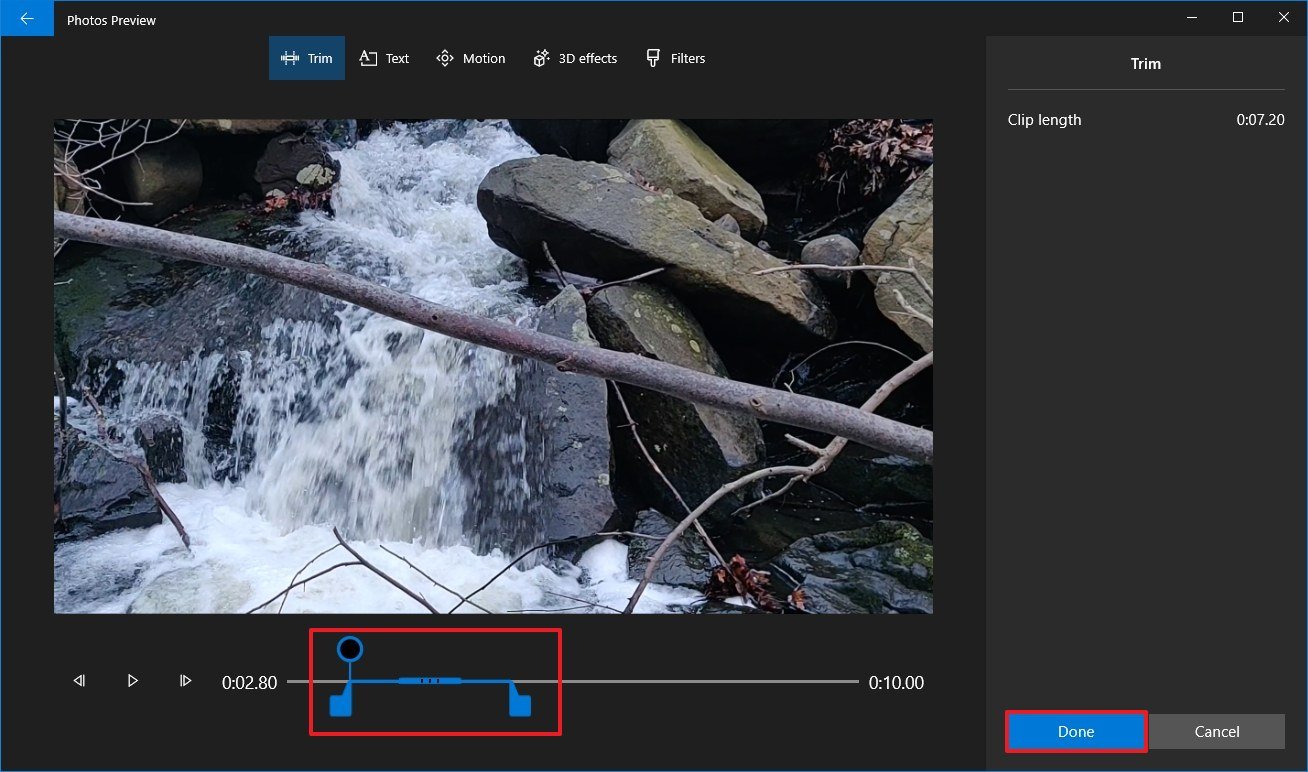 Photos video editor trim tool