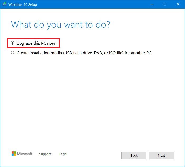 Windows 10 Media Creation Tool upgrade option
