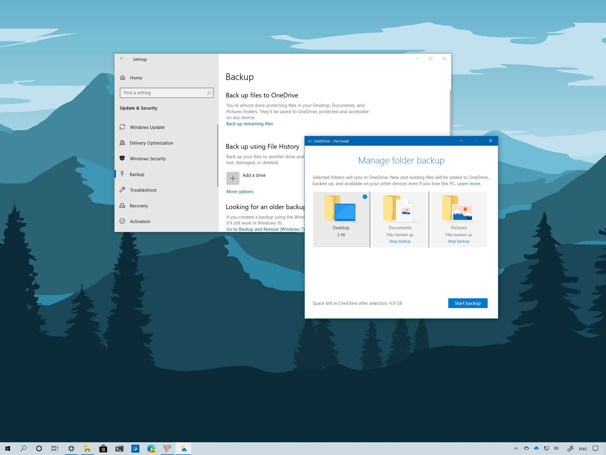 Windows 10 cloud file backup option