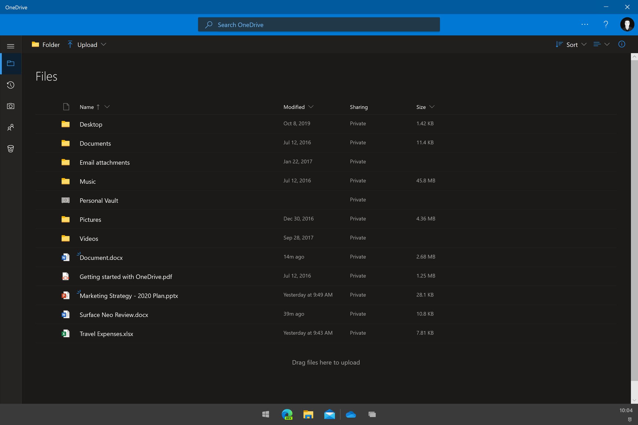 Windows 10X OneDrive Dark