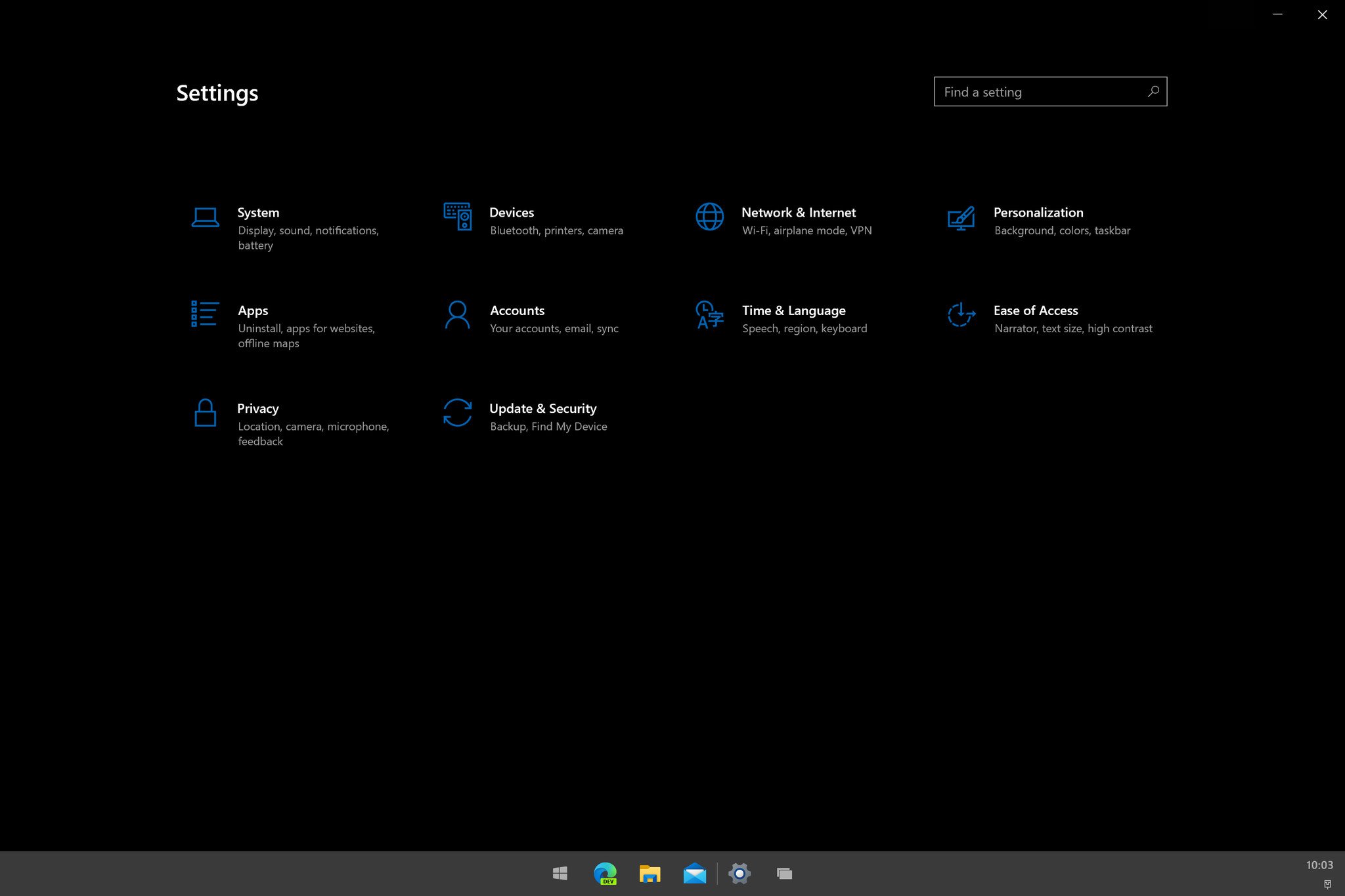 Windows 10X Settings Dark