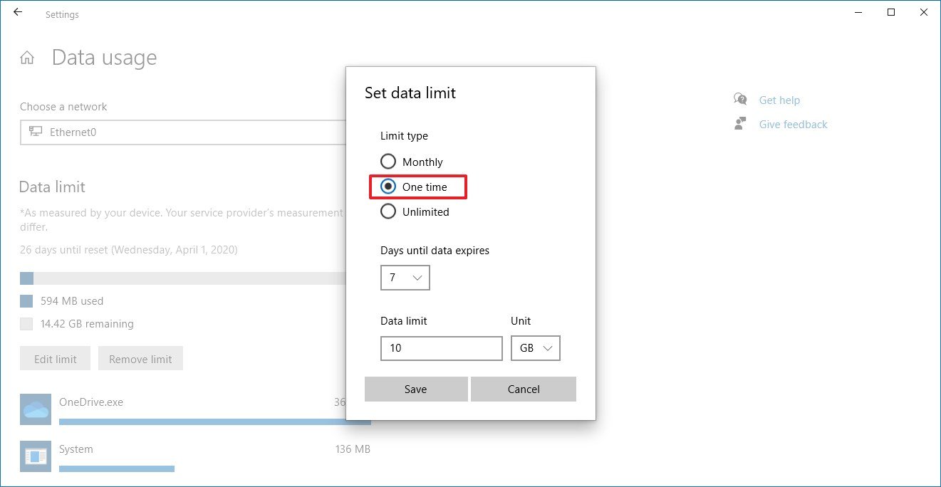 Windows 10 edit data usage settings