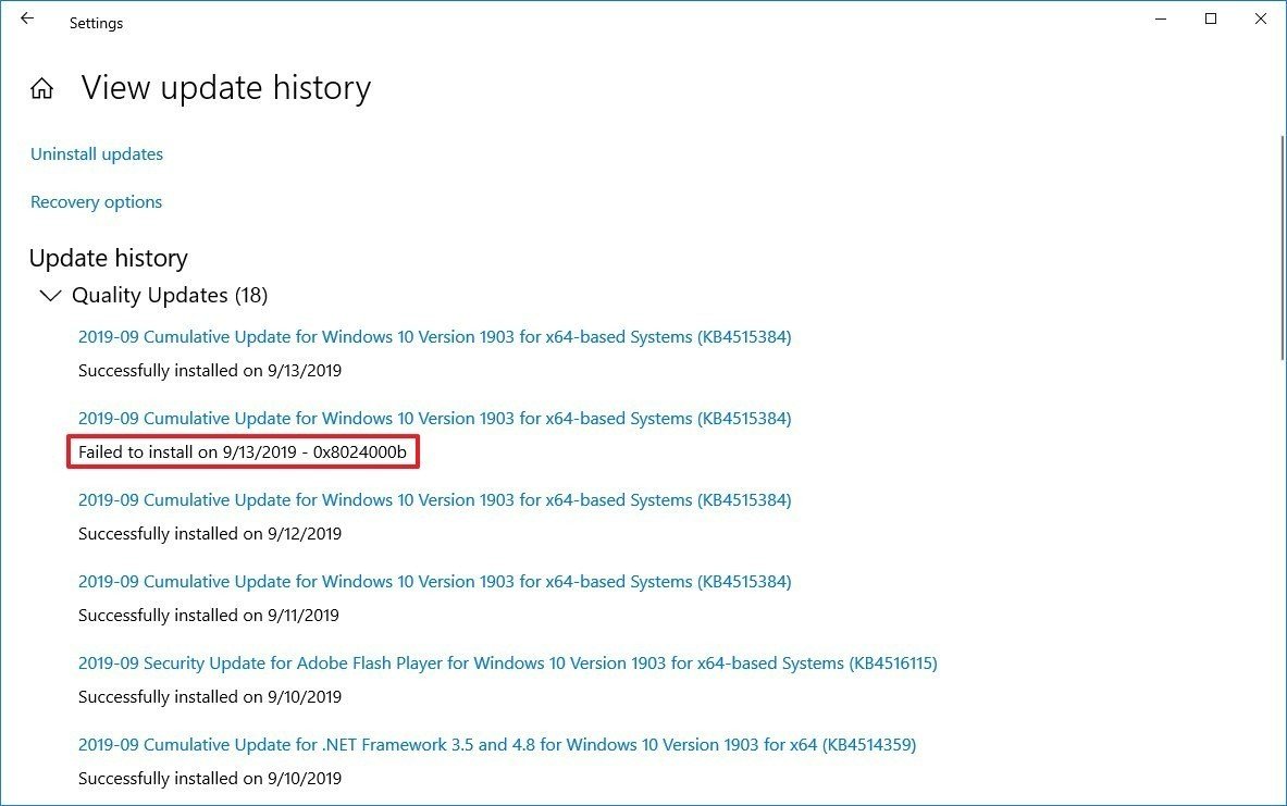 Windows 10 failed update installation