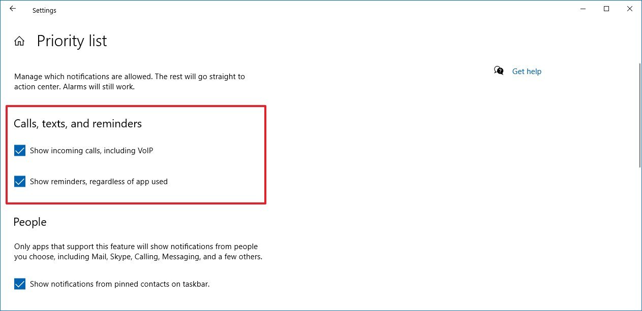 Windows 10 Focus assists priority list settings