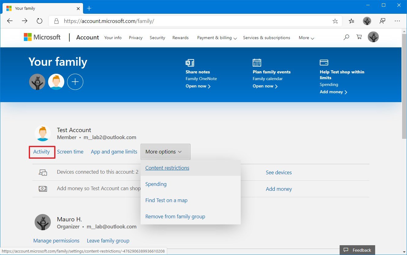 Microsoft account family settings