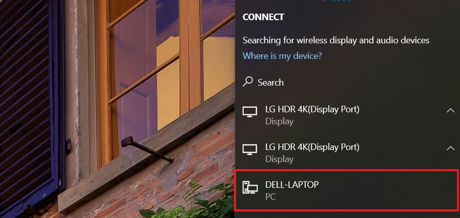 Connect list of wireless displays on Windows 10