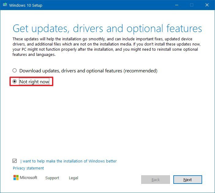 Change update options on Windows 10 Setup