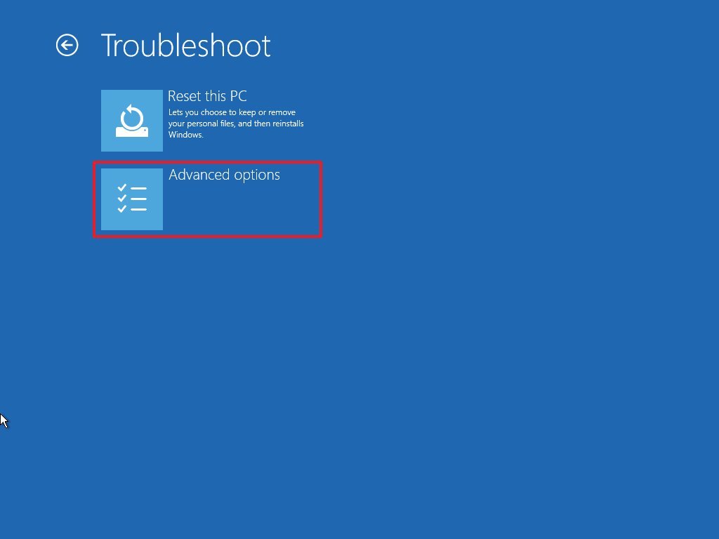 Windows 10 troubleshoot advanced option