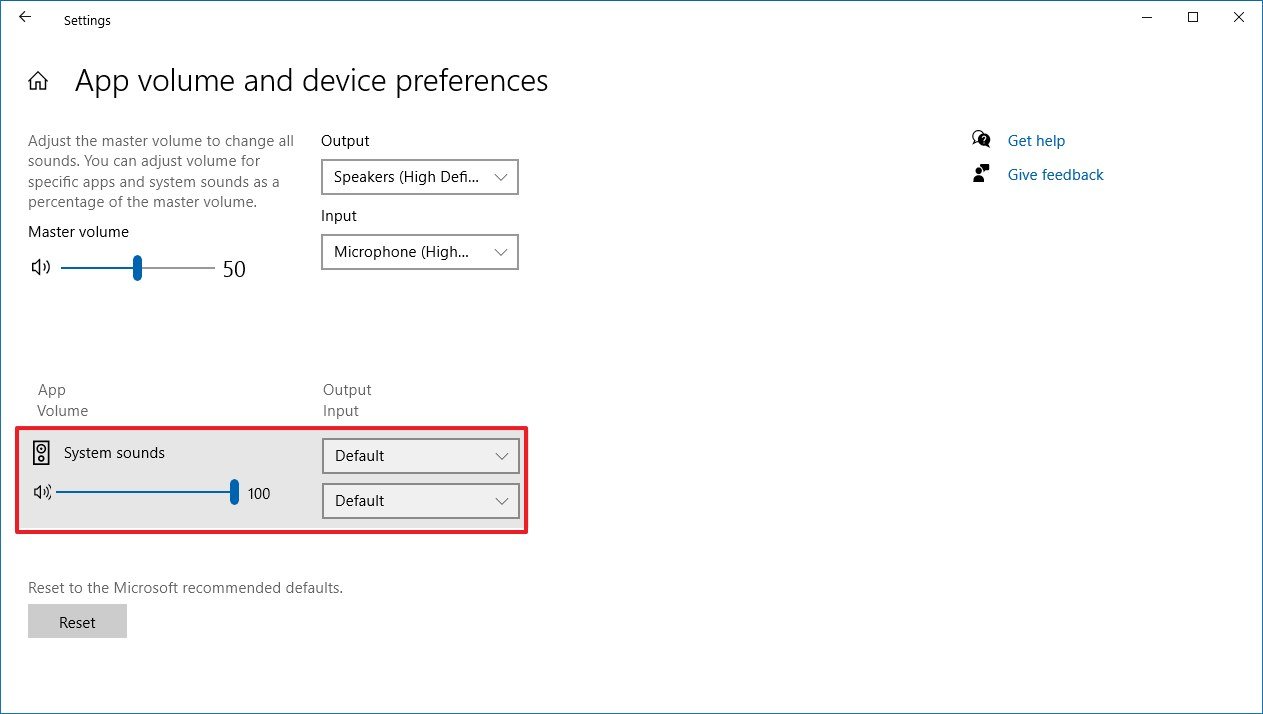 Windows 10 App volume and devices preferences