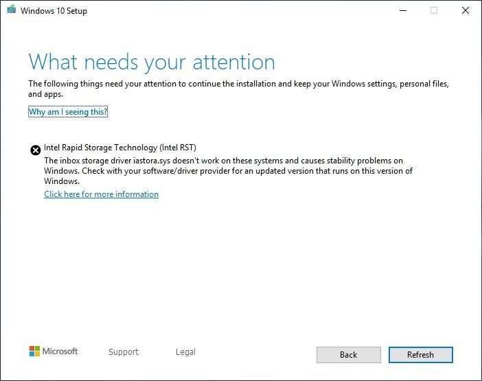 Windows 10 Setup what needs your attention message