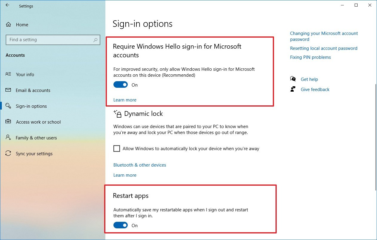 Require Windows Hello sign-in for Microsoft account option 