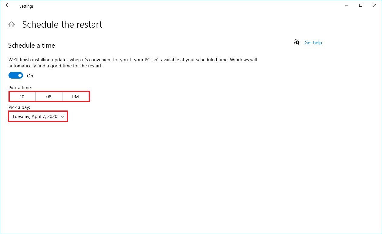 Windows 10 schedule restart for updates