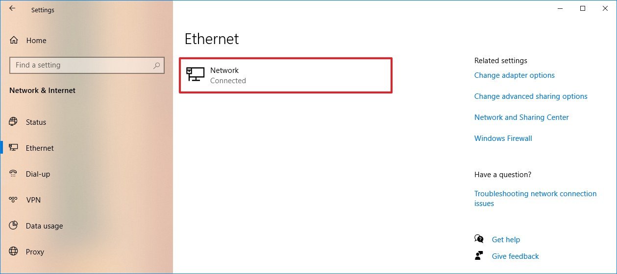 Ethernet settings on Windows 10