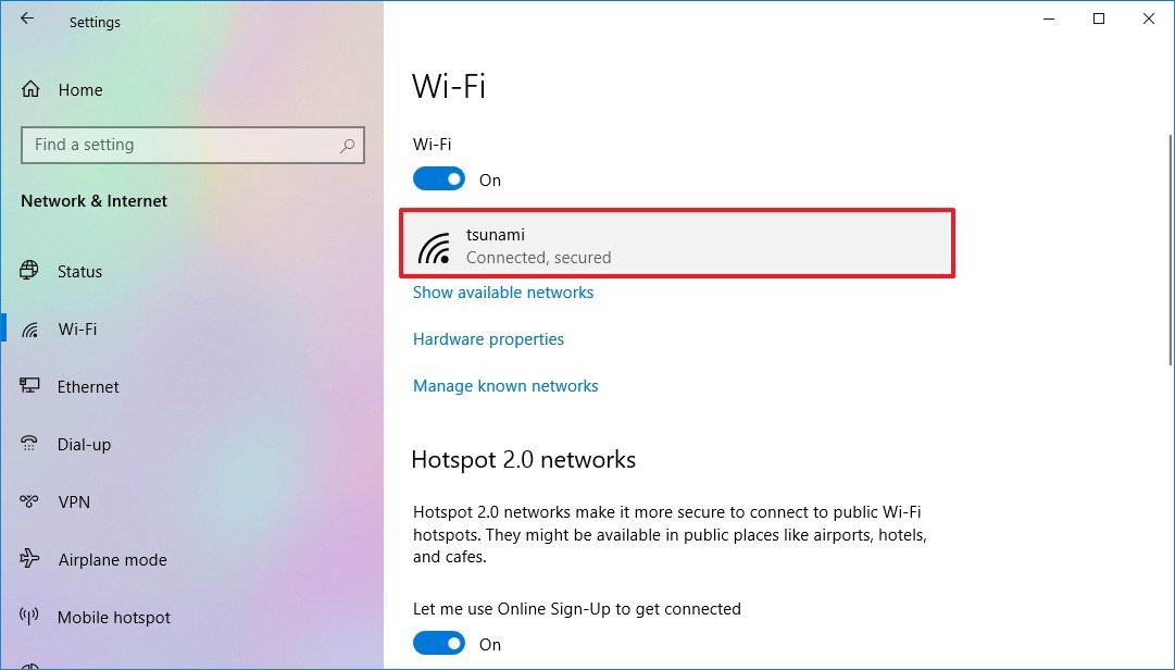 Wi-Fi settings signal quality on Windows 10