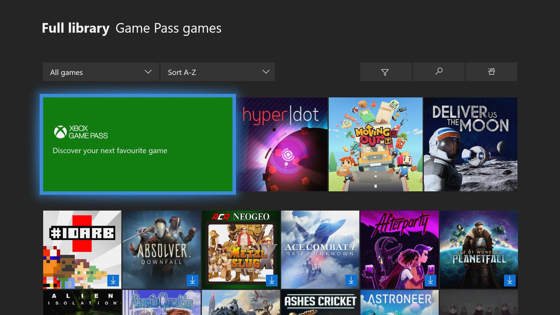 Xbox Game Pass Menu