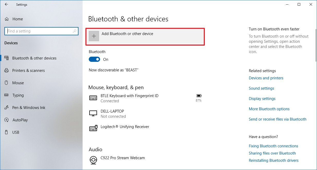 Add Bluetooth or other devices option