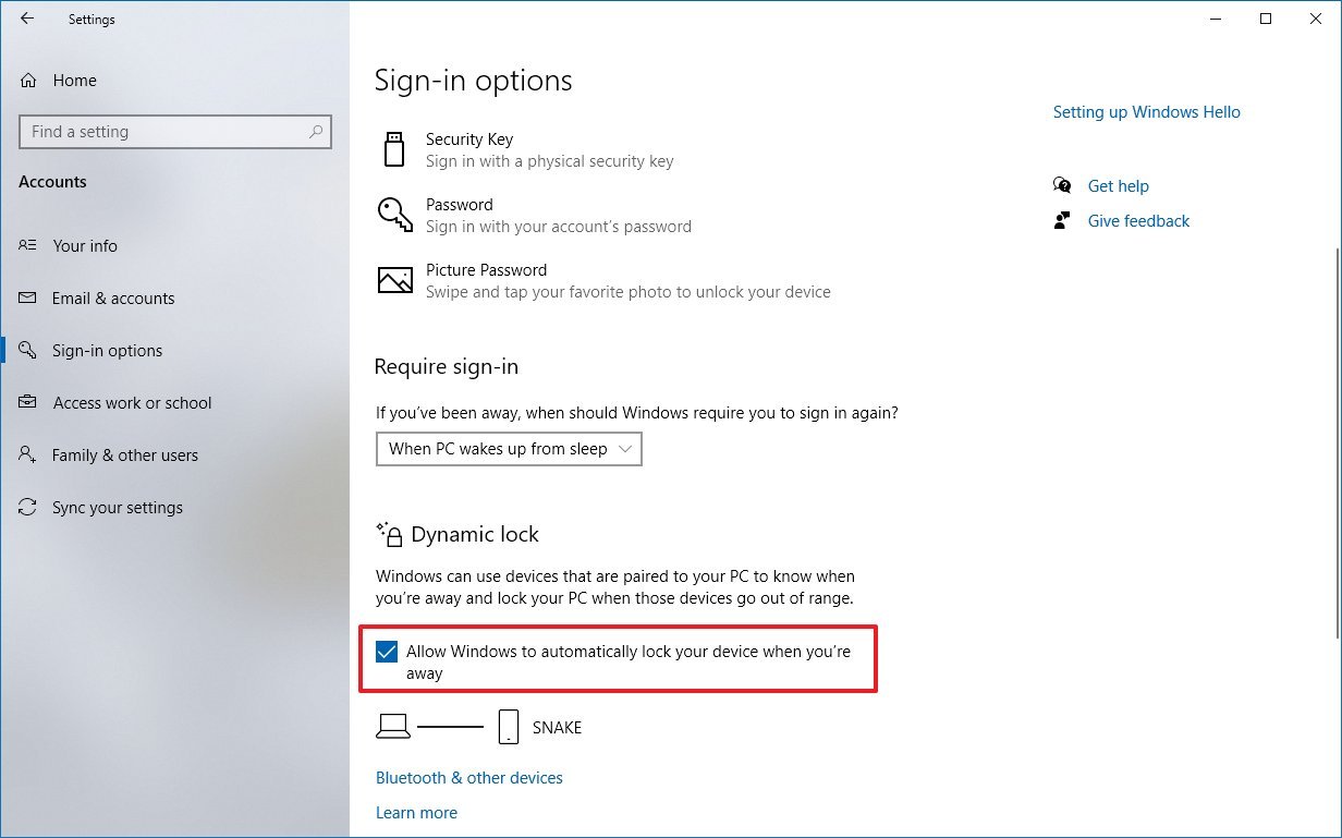Enable Dynamic lock on Windows 10
