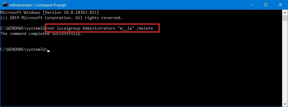 Change from Administrator to Standard account using Command Prompt