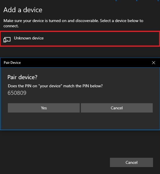 Pair Bluetooth device on Windows 10