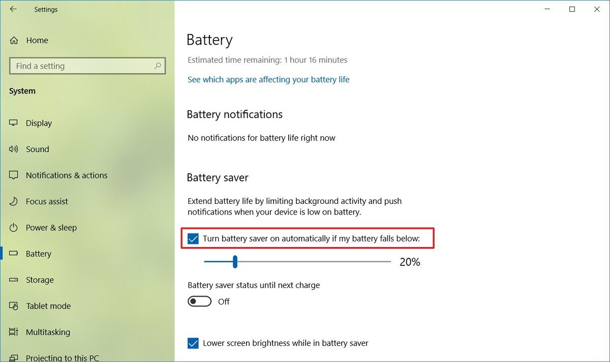 Windows 10 disable battery saver to fix HDR