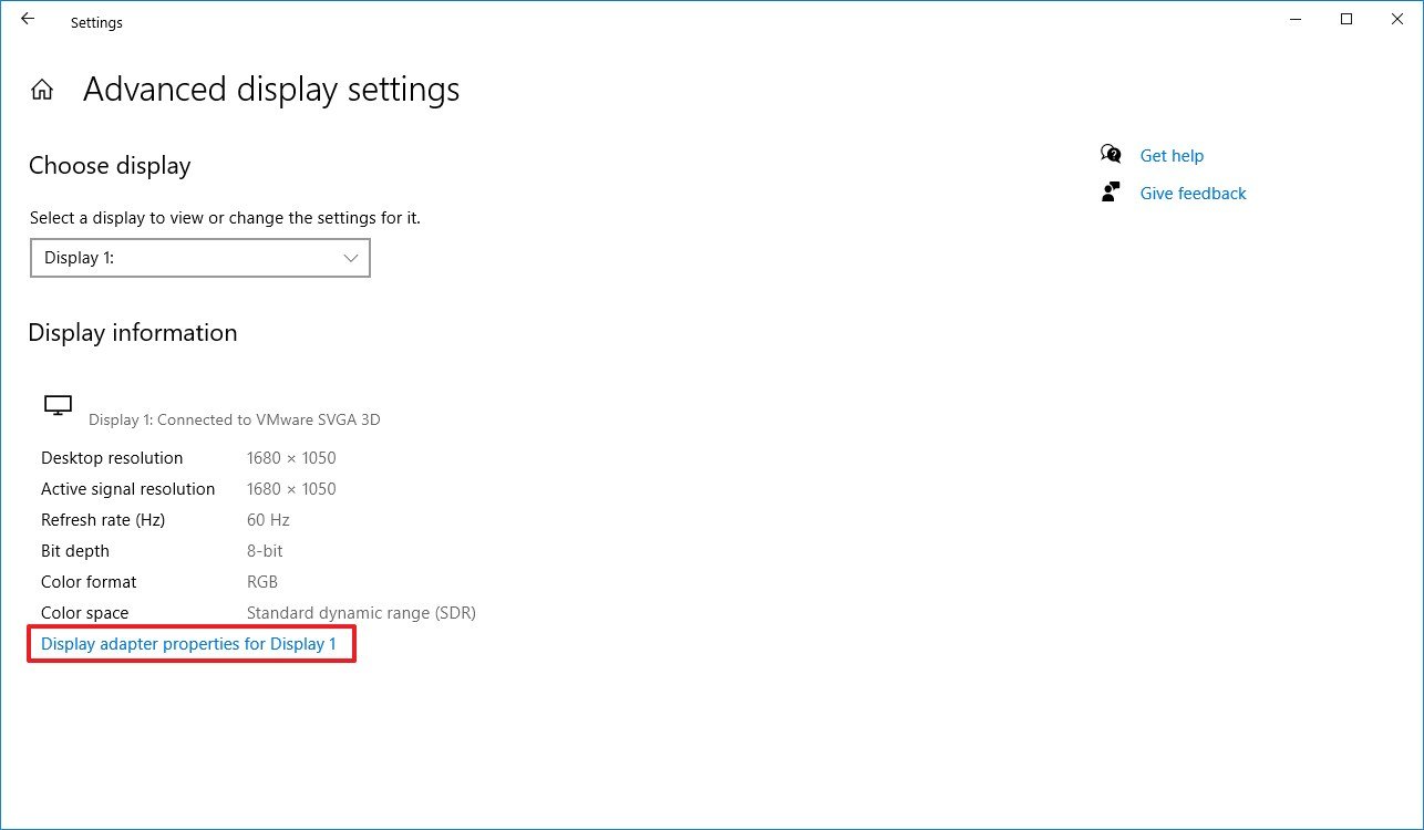 Windows 10 display adapter settings