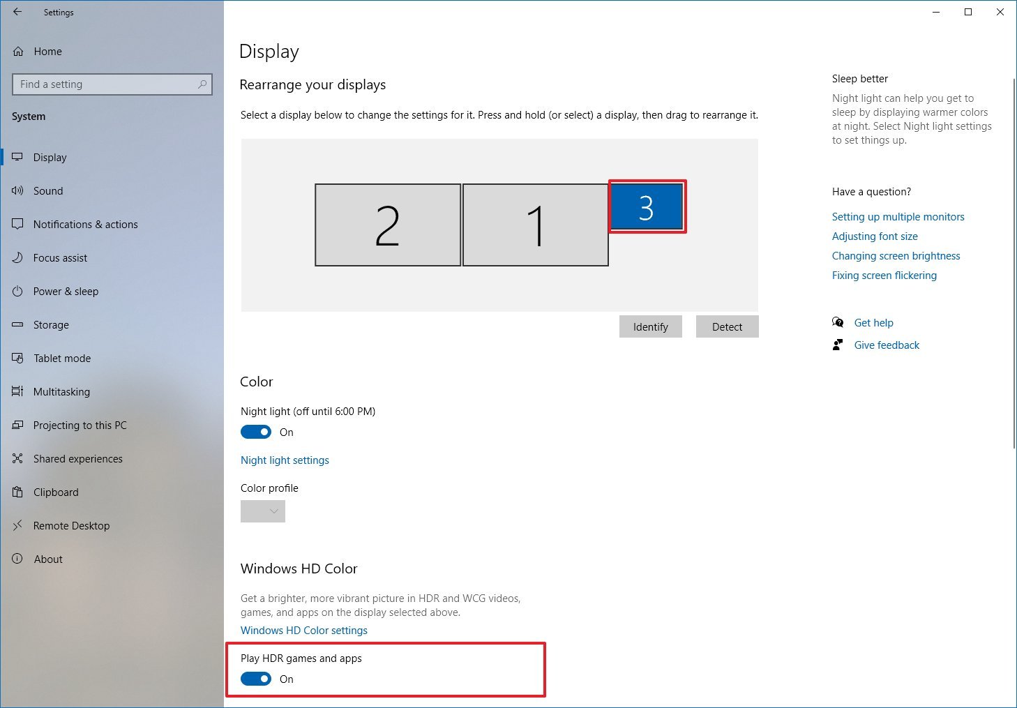 Windows 10 enable HDR option