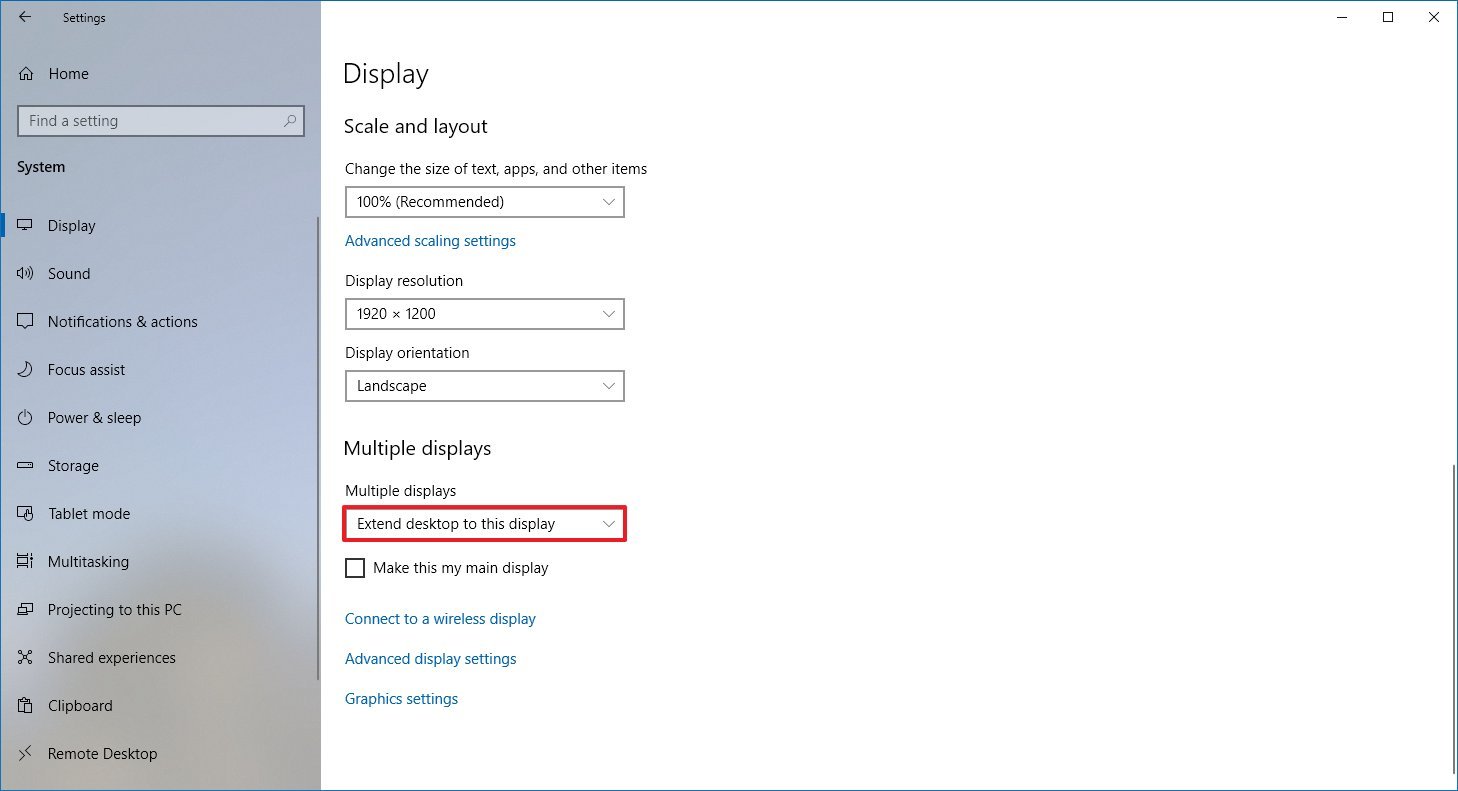 Windows 10 extend display option