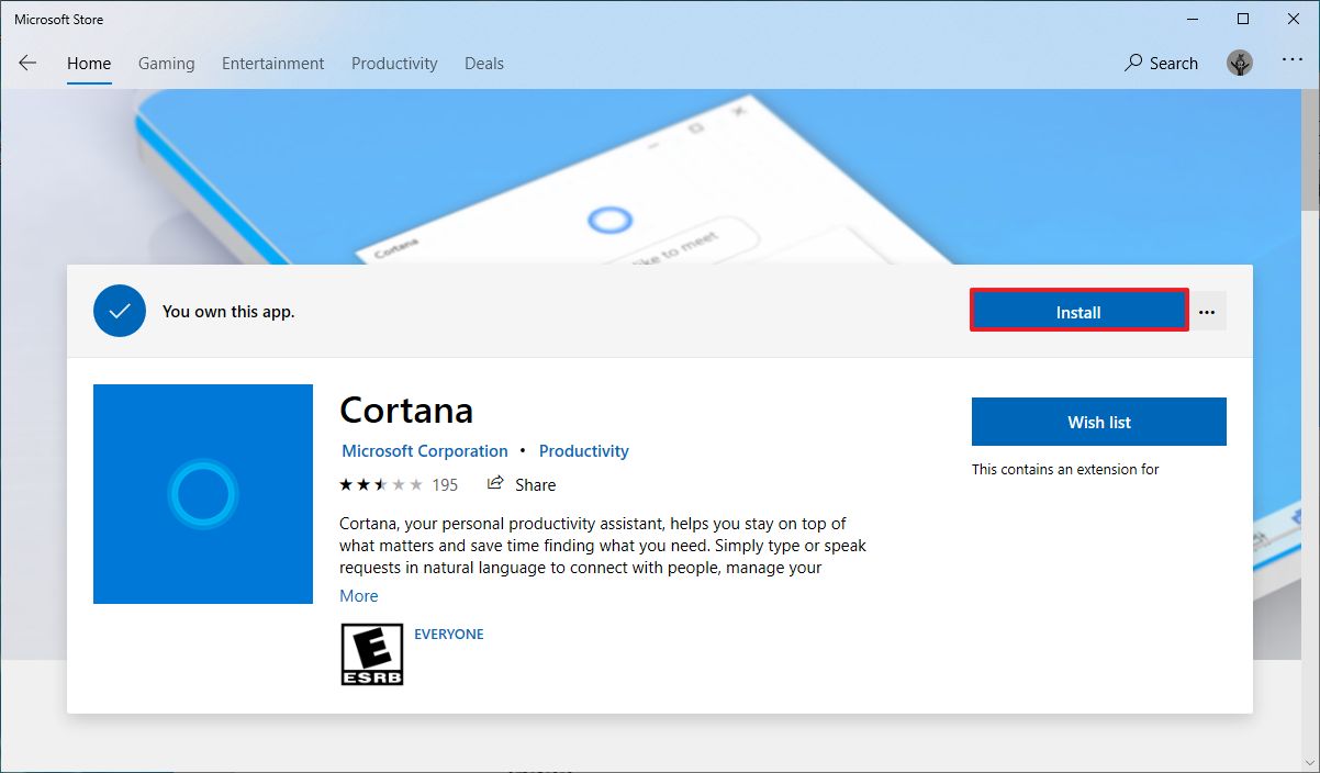 Cortana download and install 