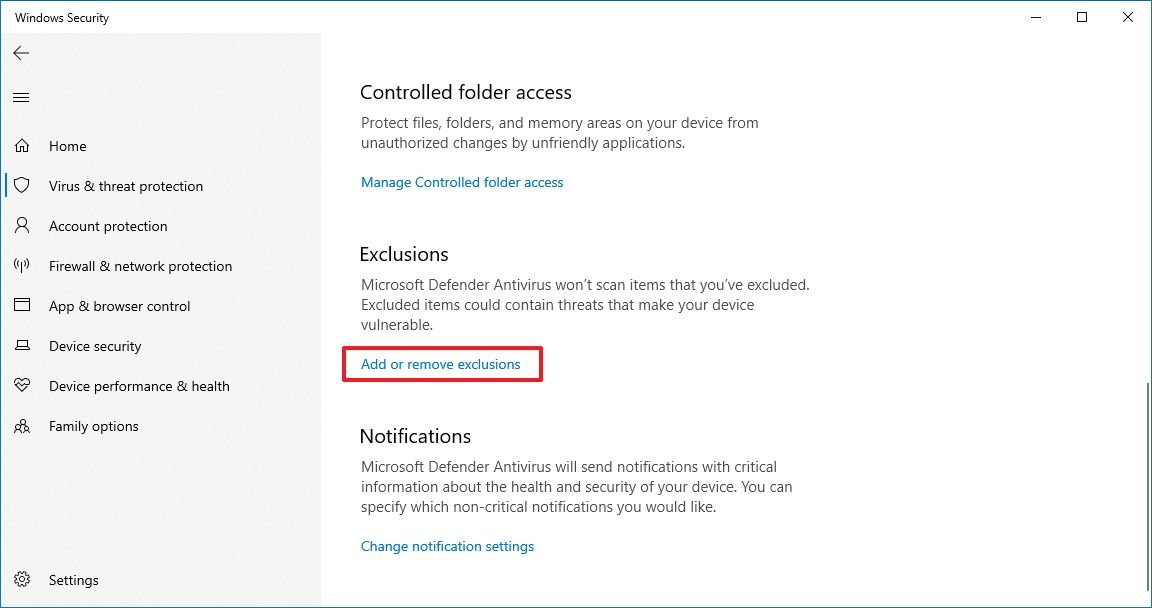 Exclude folder locations on Microsoft Defender Antivirus