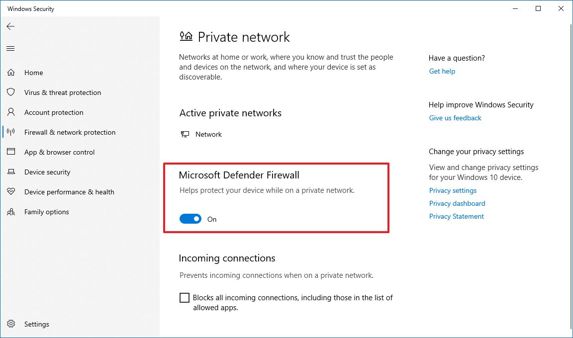 Enable or disable Microsoft Defender Firewall