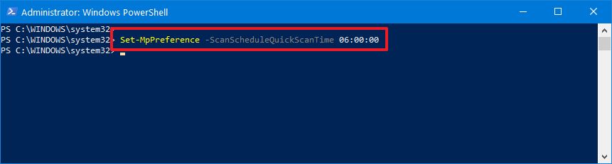 Schedule quick scan using PowerShell